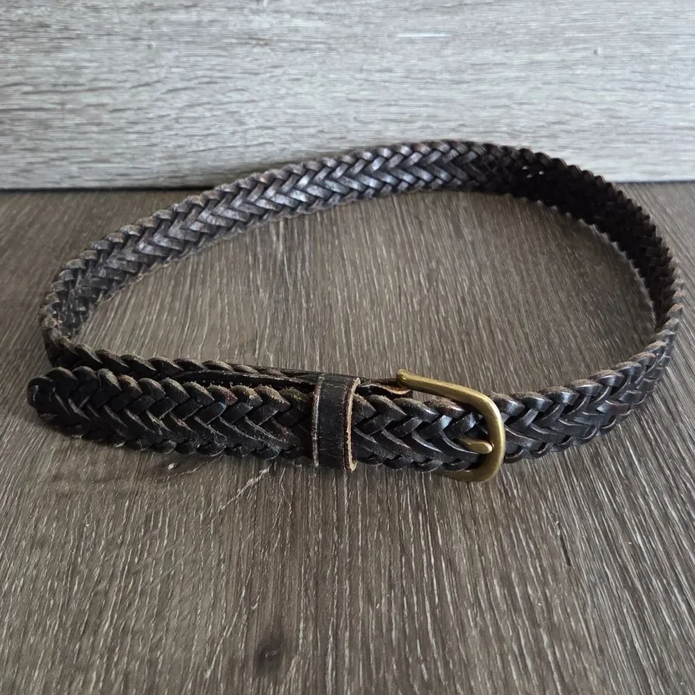 Braided Brown Leather Belt - Solid Brass Buckle - 30